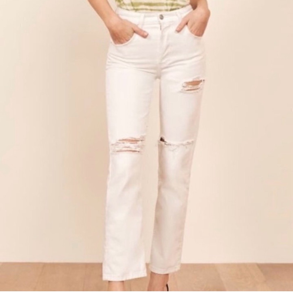 Reformation Cynthia High Relaxed Jeans in White Destroyed Size 29